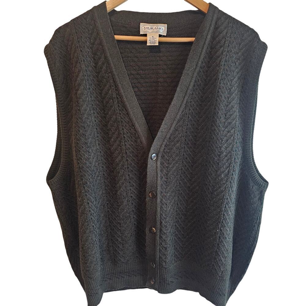 Vintage Sweater Vest Men XL Brown Wool Geometric 90s Preppy Academia Grandpacore